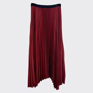 ZARA Maroon Pleated Midi Skirt XS Wine Red Elastic Waist Like New